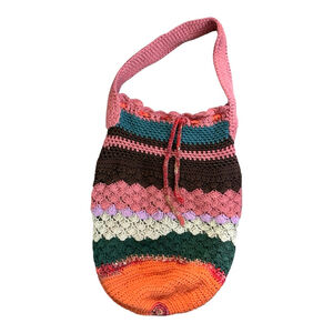 Bed Threads Crochet Shoulder Bag | Pink & Orange Striped | Boho Purse
